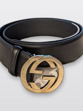 Gucci Interlocking G Buckle Black Leather Belt